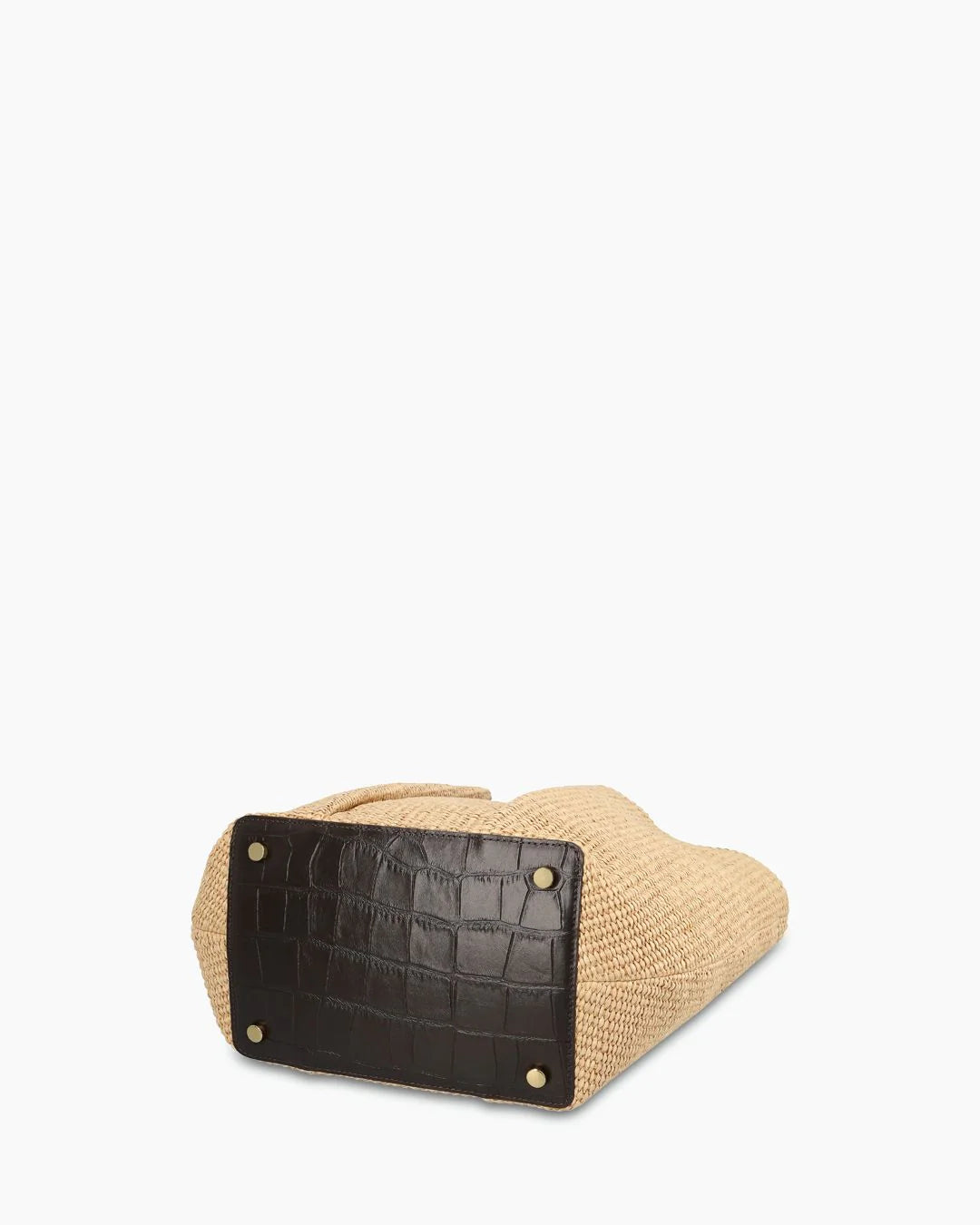 Raffia Croc Embossed Leather Trim Mini Straw Tote Bag