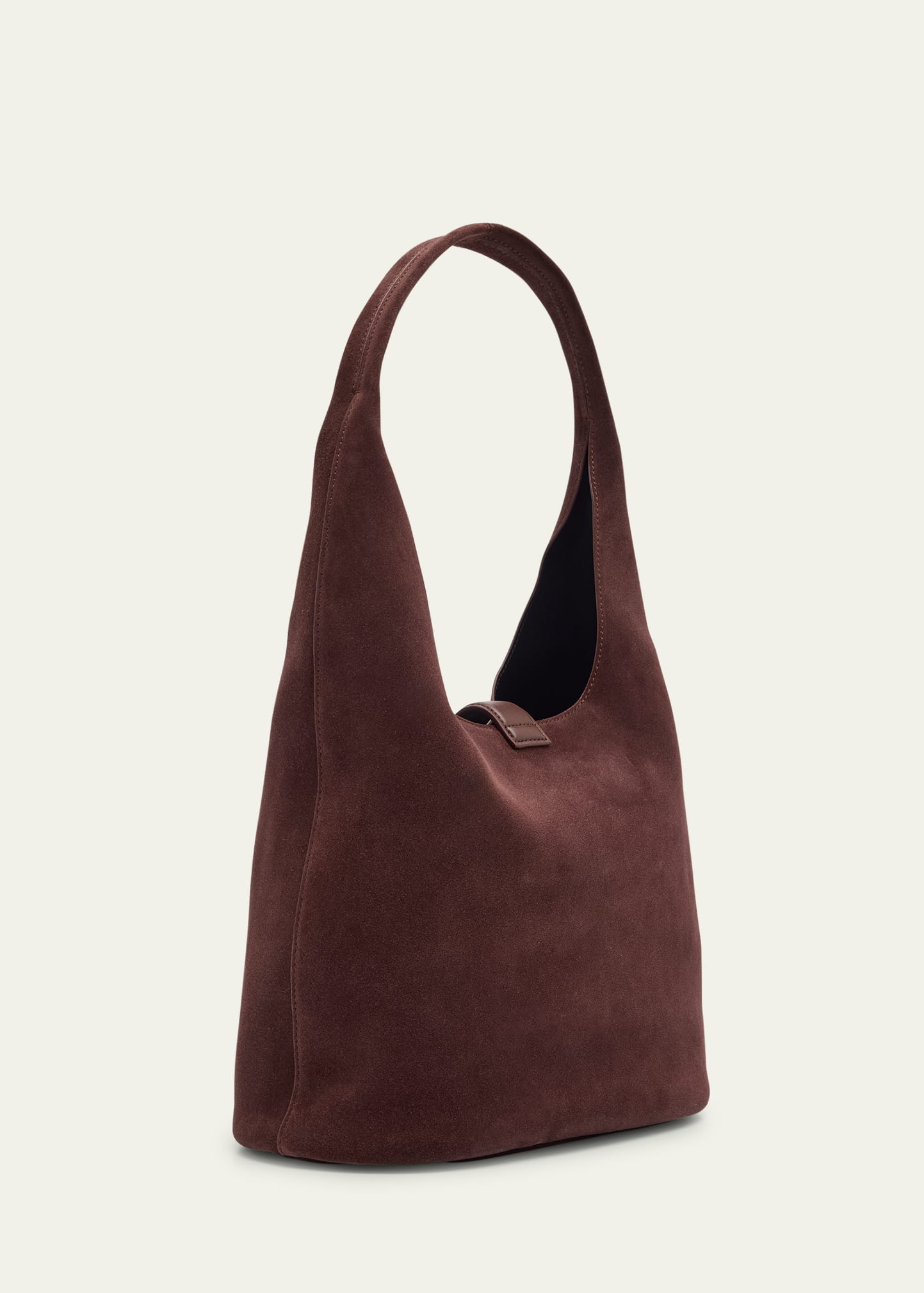 Suede Leather Central Buckle Open Top Shoulder Hobo Bag