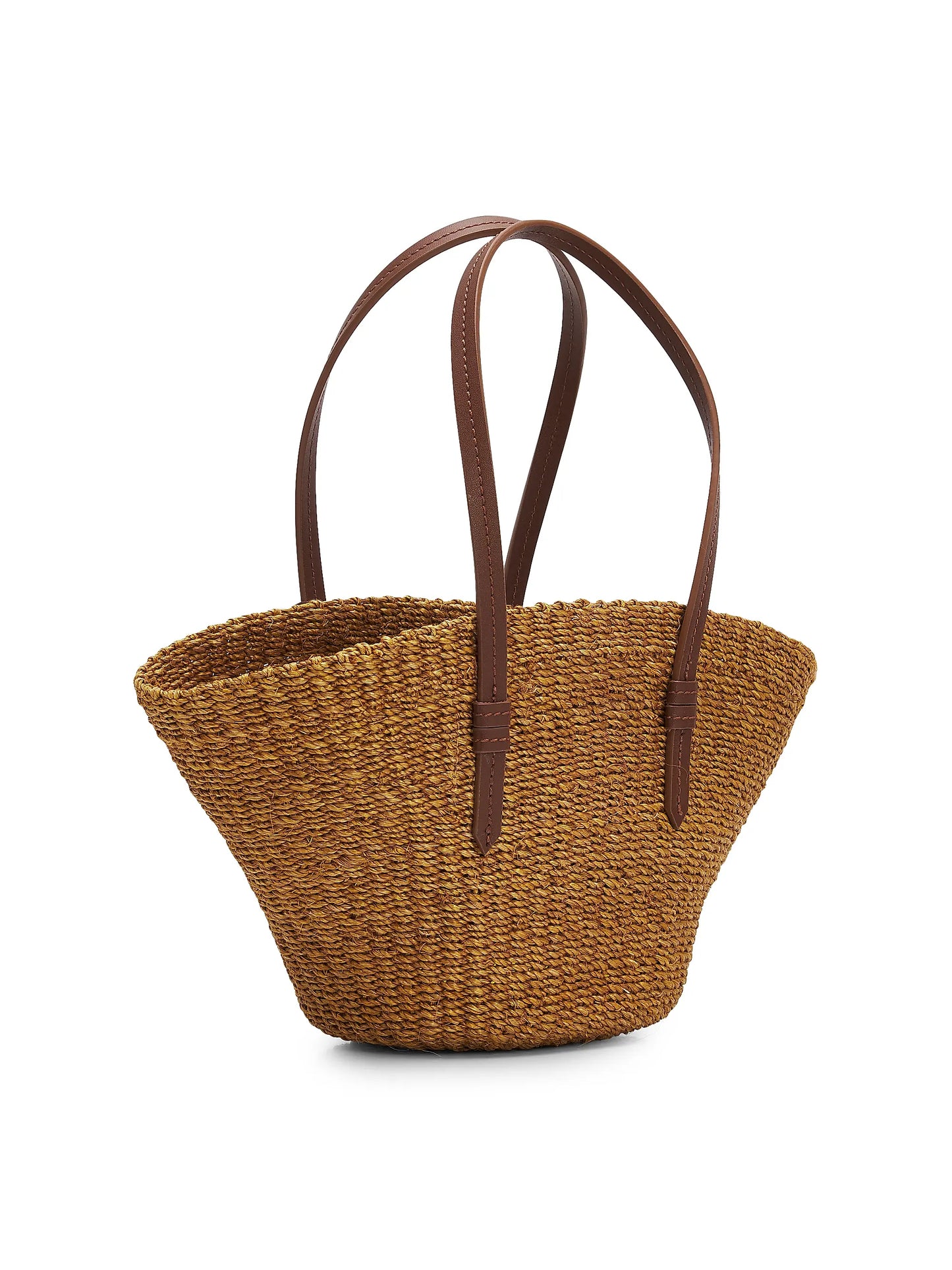 Handwoven Straw Mini Tote Bag With Leather Handles