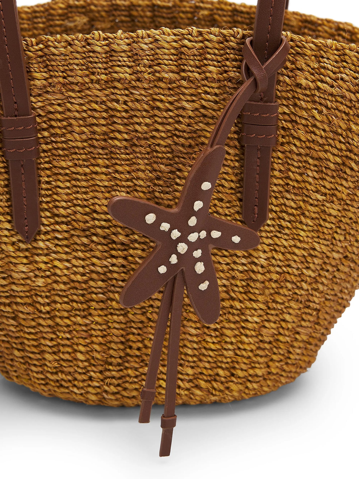 Handwoven Straw Mini Tote Bag With Leather Handles