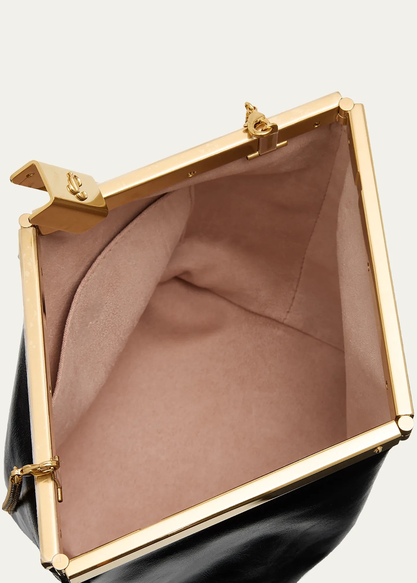 Glossy Leather Frame Lift Lock Clutch With Detachable Gold Chain Strap