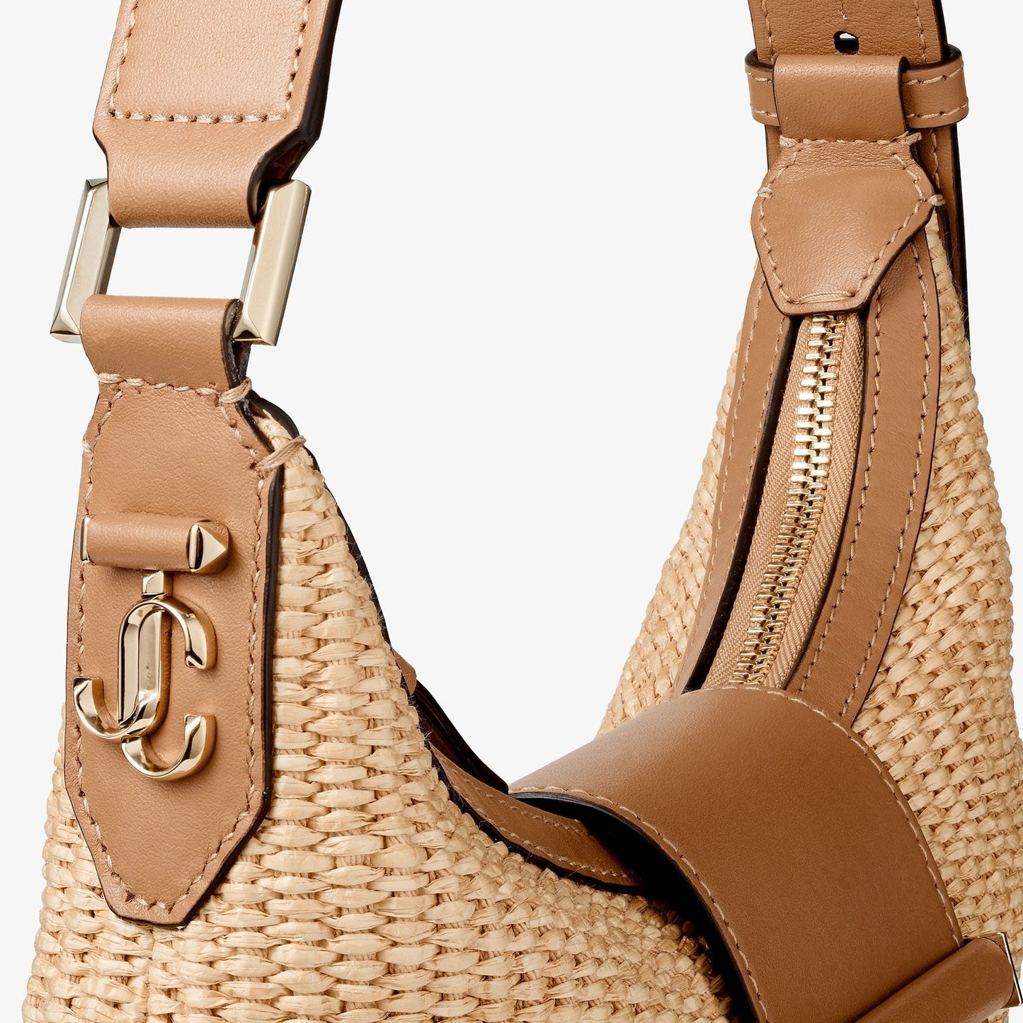 Raffia Calf Leather Trim Adjustable Shoulder Hobo Straw Bag