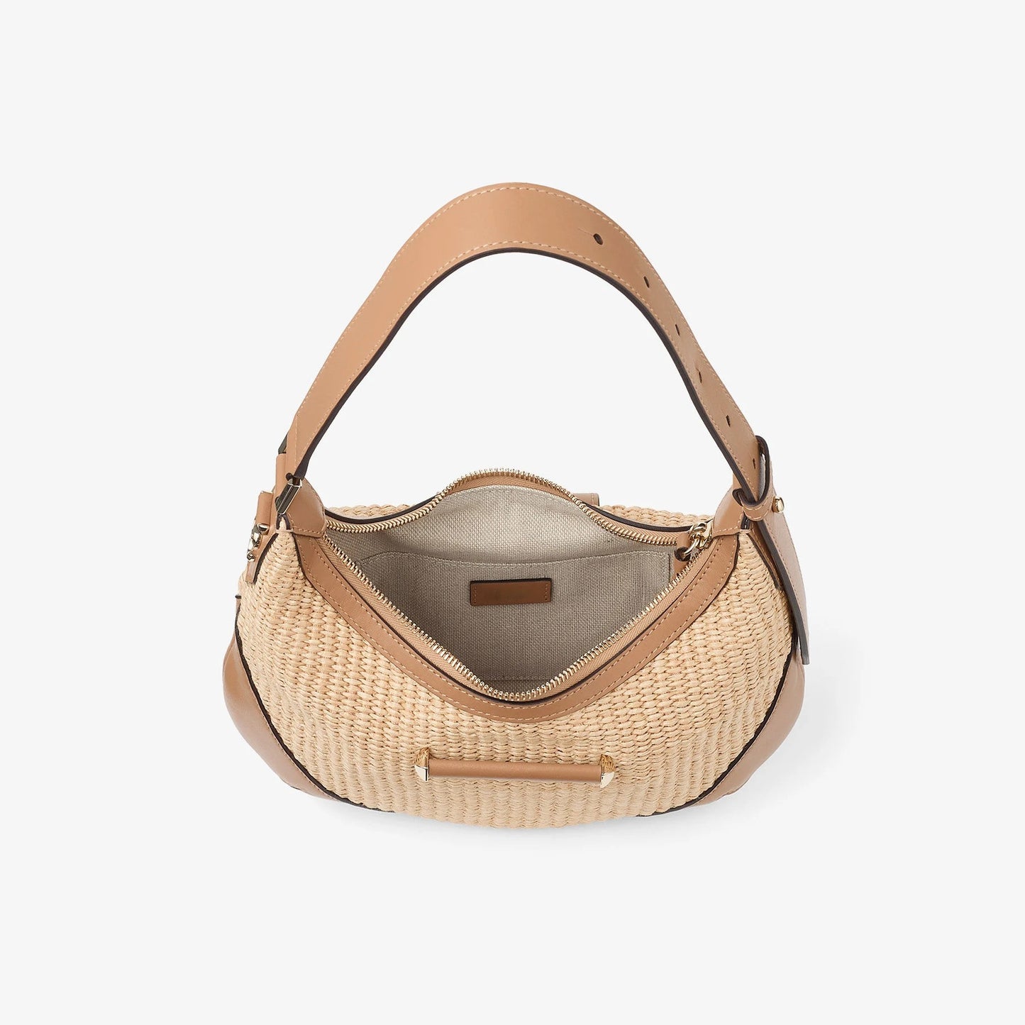 Raffia Calf Leather Trim Adjustable Shoulder Hobo Straw Bag