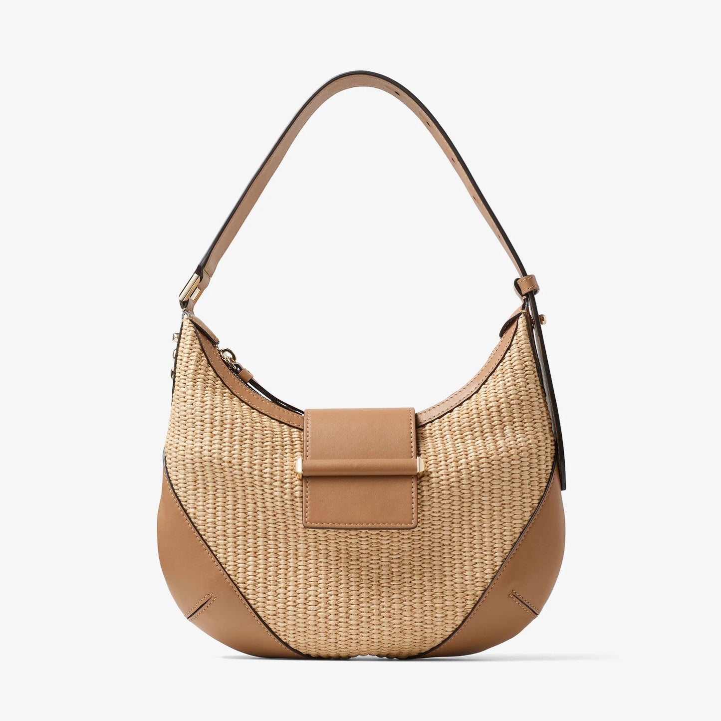 Raffia Calf Leather Trim Adjustable Shoulder Hobo Straw Bag
