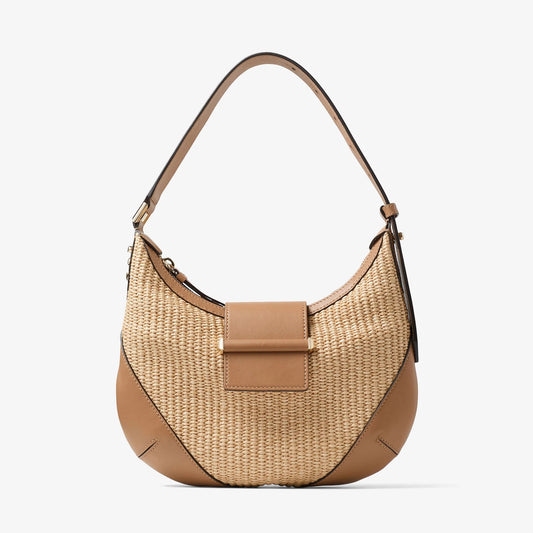 Raffia Calf Leather Trim Adjustable Shoulder Hobo Straw Bag