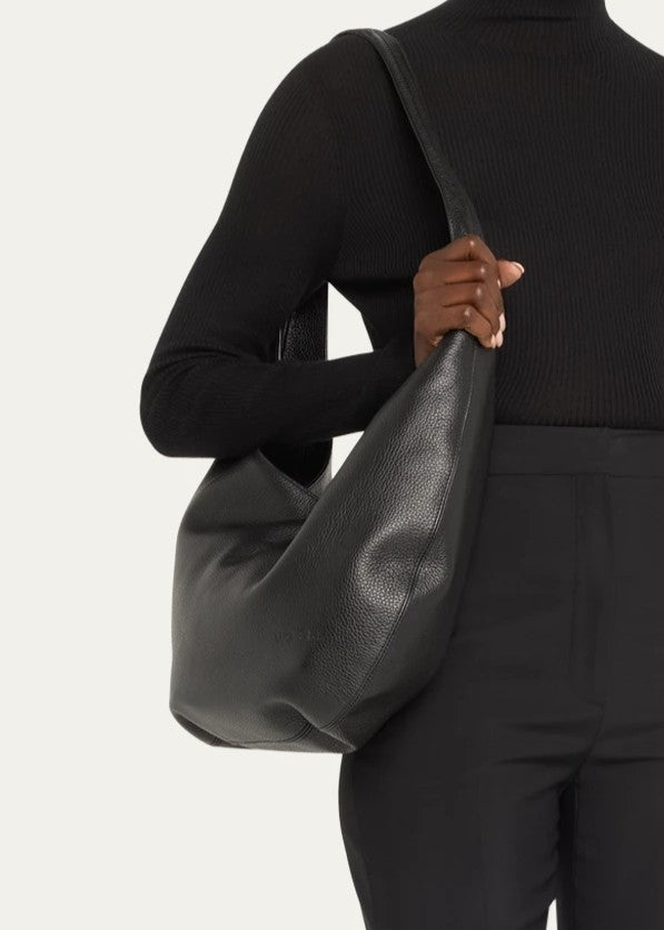 Grained Leather Ultra-Thin Magnetic Open Top Shoulder Hobo Bag