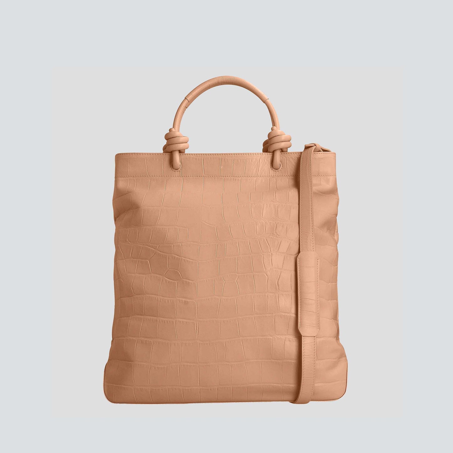 Croc Embossed Calf Leather 13-inch Knotted Handle Laptop Tote Bag