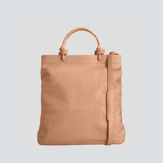 Croc Embossed Calf Leather 13-inch Knotted Handle Laptop Tote Bag
