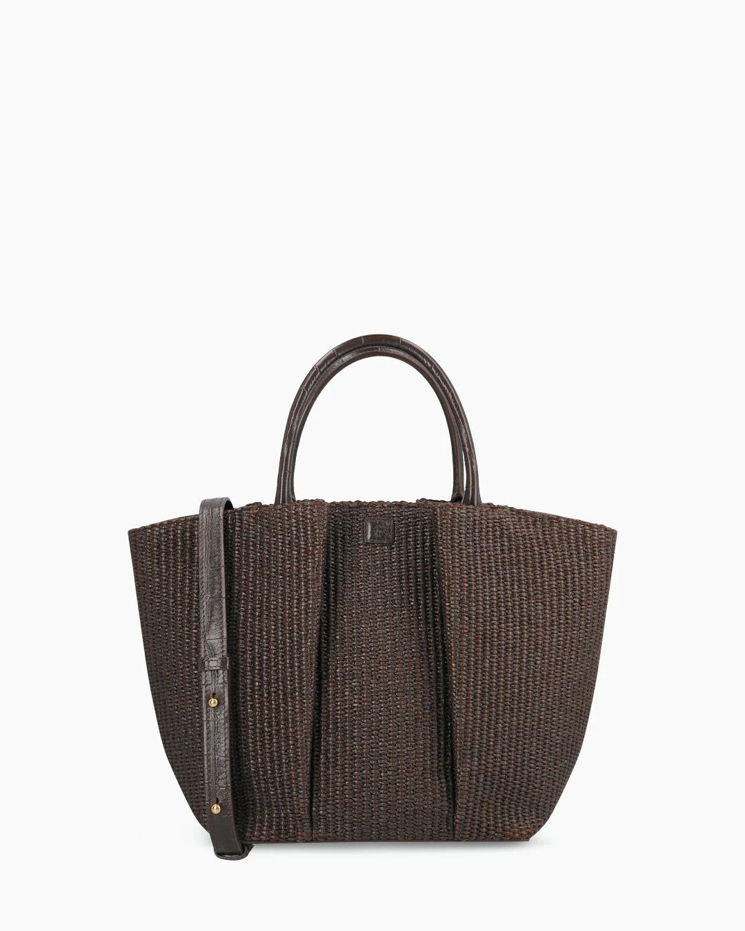 Raffia Croc Embossed Leather Trim Mini Straw Tote Bag