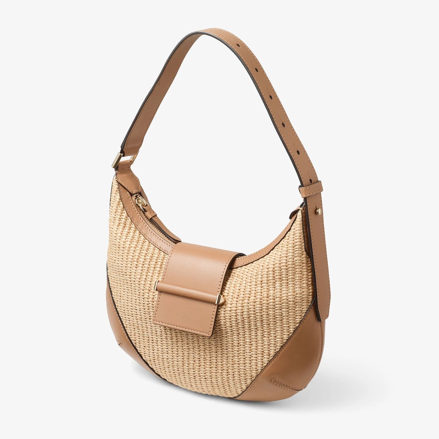 Raffia Calf Leather Trim Adjustable Shoulder Hobo Straw Bag