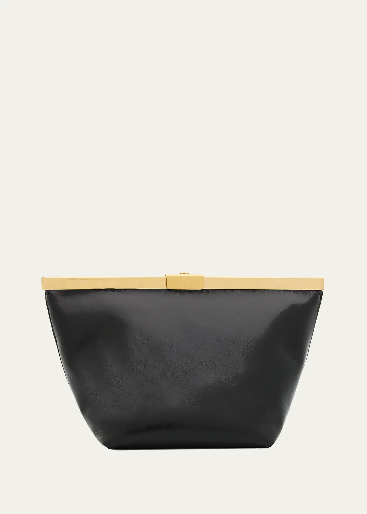 Glossy Leather Frame Lift Lock Clutch With Detachable Gold Chain Strap