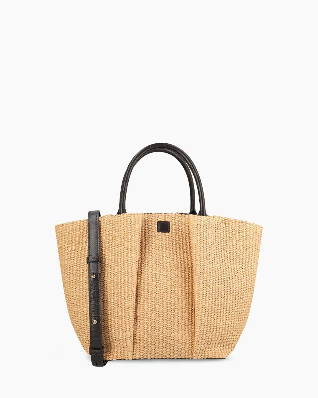 Raffia Croc Embossed Leather Trim Mini Straw Tote Bag