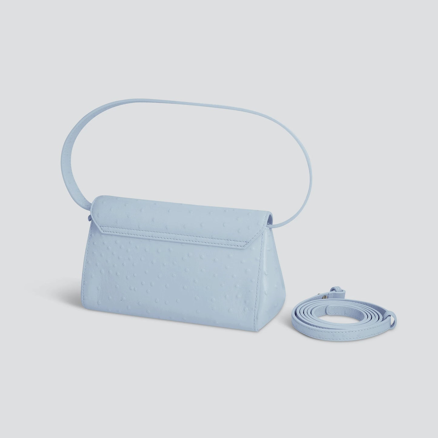 Ostrich Embossed Leather Dual Strap Mini Clutch Crossbody Small Bag