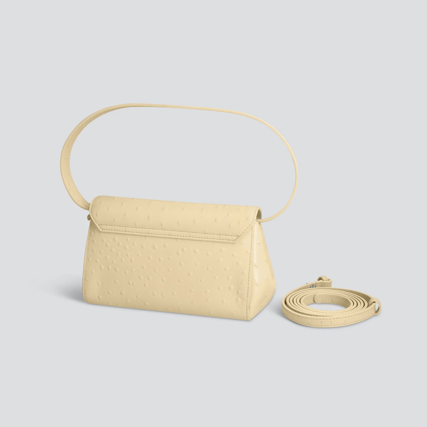Ostrich Embossed Leather Dual Strap Mini Clutch Crossbody Small Bag