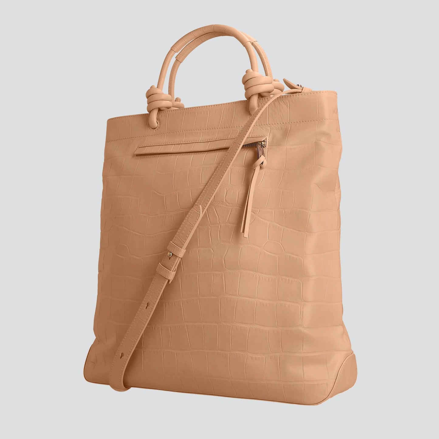 Croc Embossed Calf Leather 13-inch Knotted Handle Laptop Tote Bag