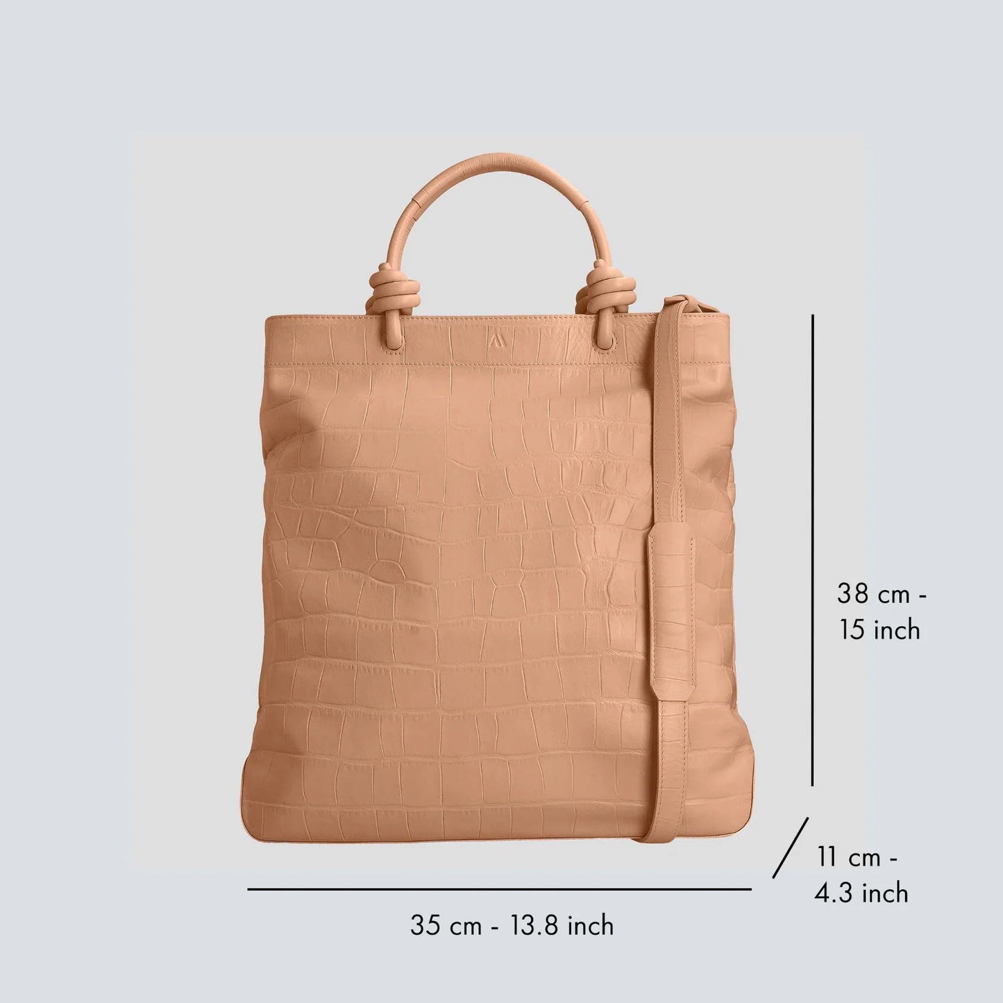 Croc Embossed Calf Leather 13-inch Knotted Handle Laptop Tote Bag
