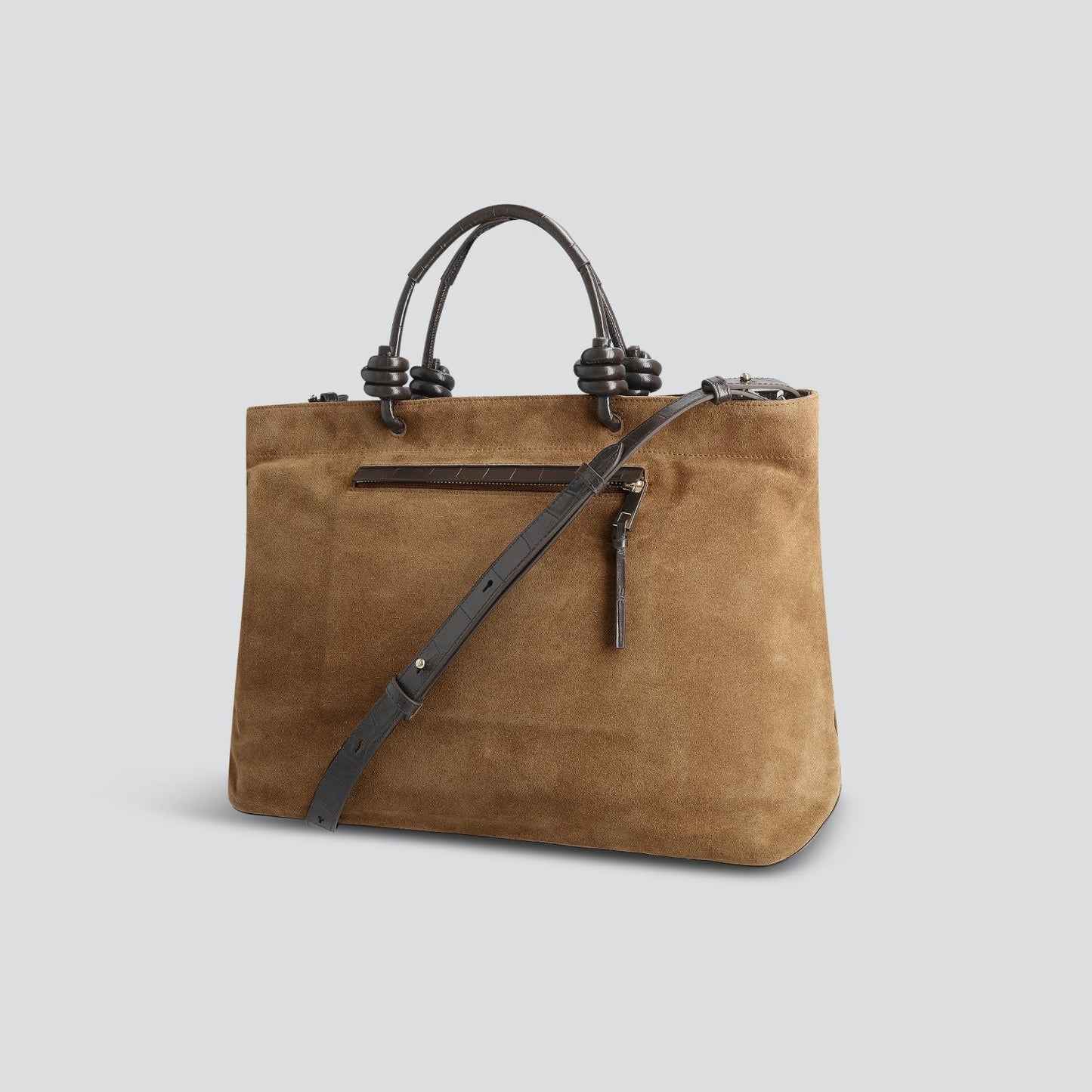 Suede Leather 14-inch Laptop Horizontal Compact Work Tote Bag