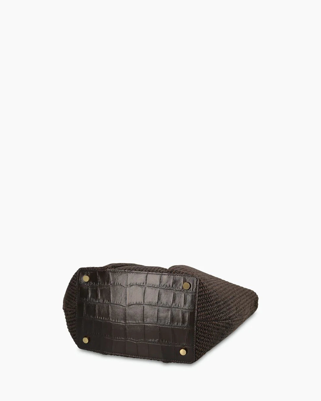 Raffia Croc Embossed Leather Trim Mini Straw Tote Bag