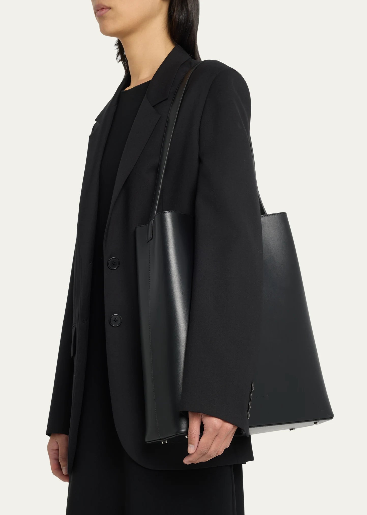 Minimal Smooth Leather Magnetic Open Top Large Shoulder Hobo Bag