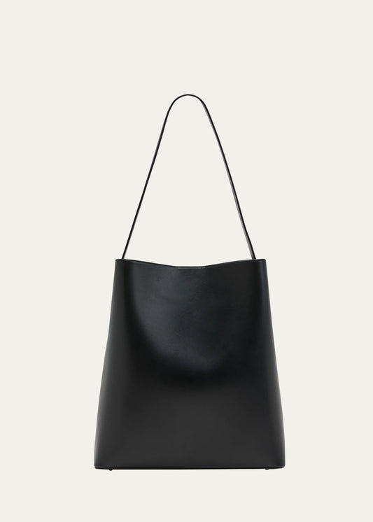 Minimal Smooth Leather Magnetic Open Top Large Shoulder Hobo Bag