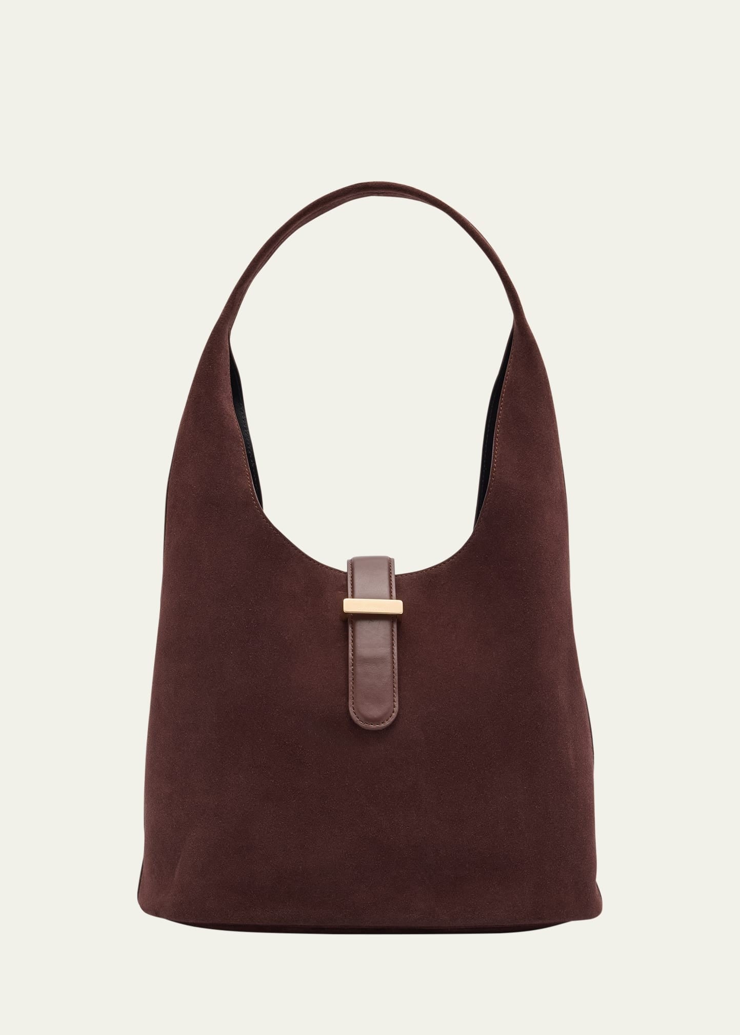 Suede Leather Central Buckle Open Top Shoulder Hobo Bag