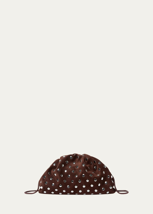 Studded Suede Drawstring Dual Wear Clutch Shoulder Bag