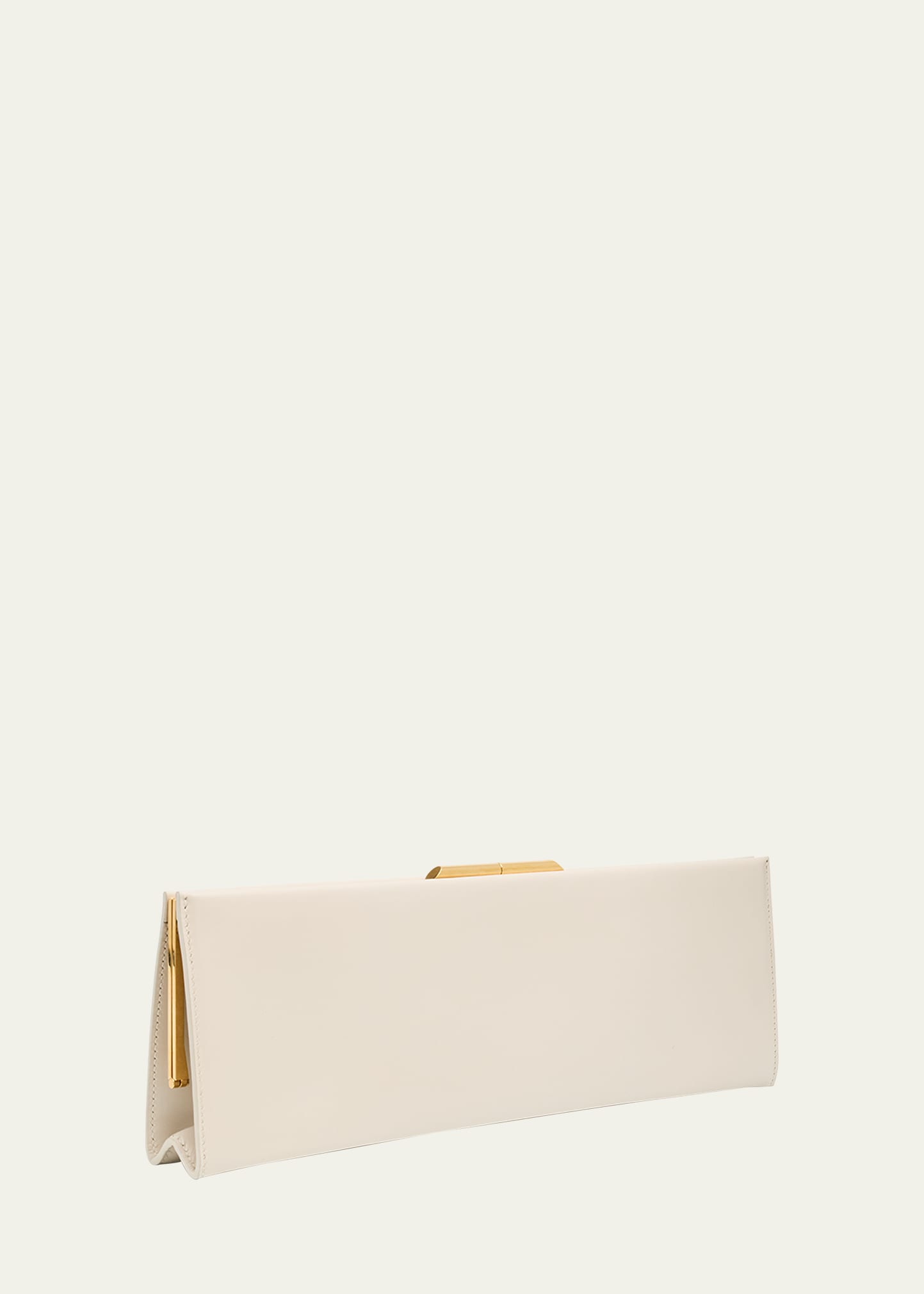 Soft Calfskin Slim Kiss Lock Frame Clutch With Detachable Chain Strap