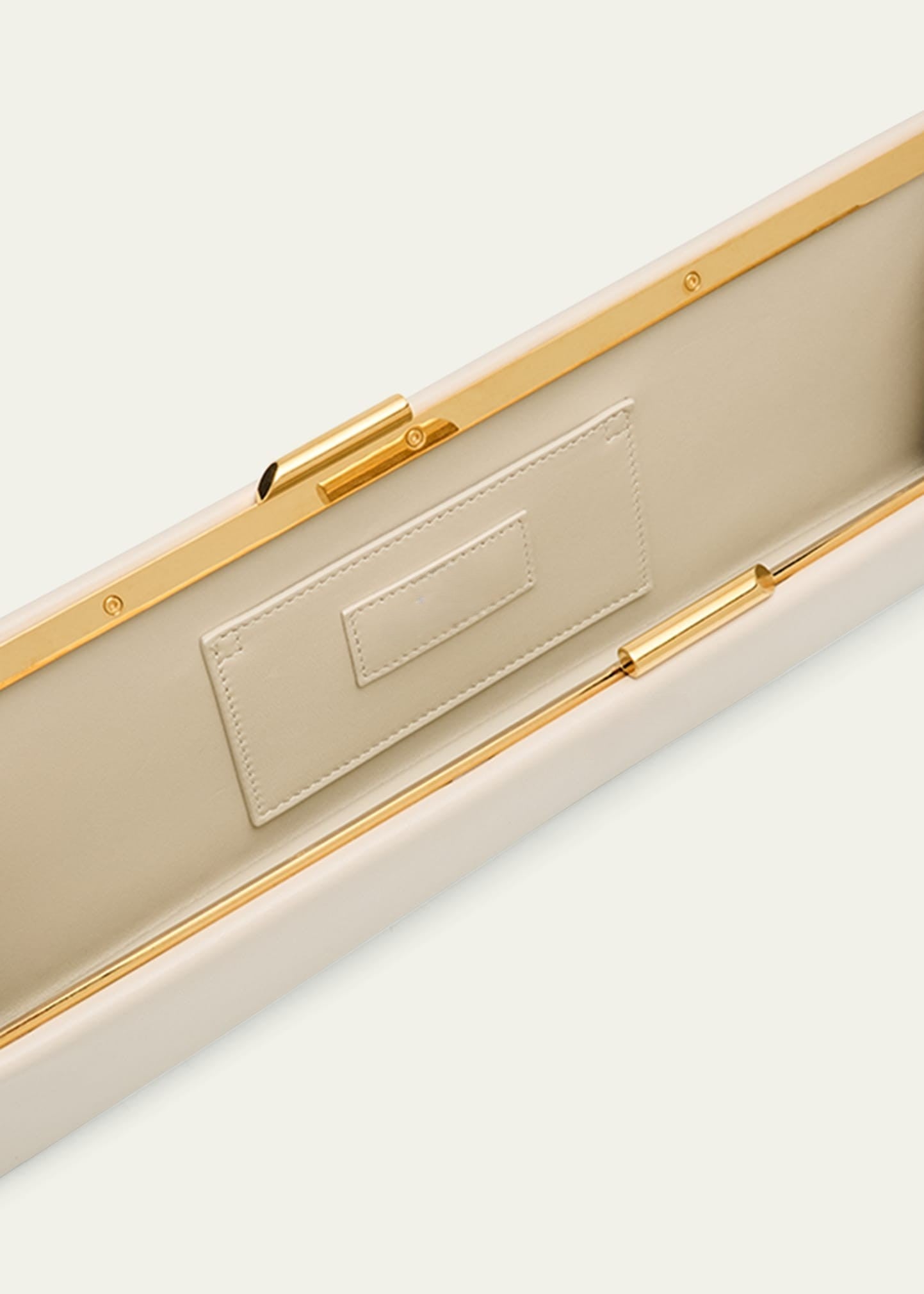 Soft Calfskin Slim Kiss Lock Frame Clutch With Detachable Chain Strap