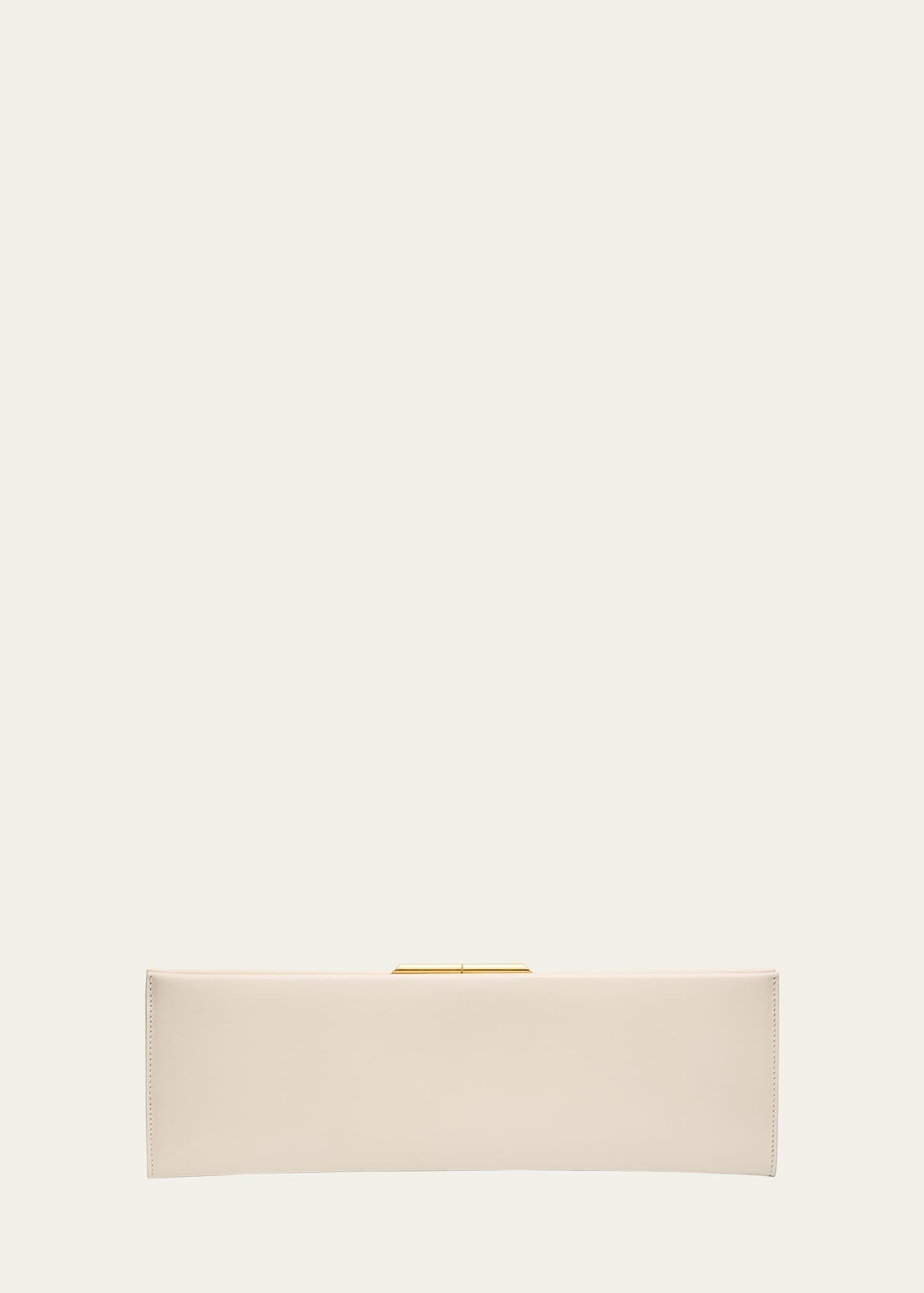 Soft Calfskin Slim Kiss Lock Frame Clutch With Detachable Chain Strap