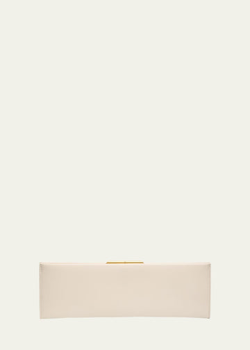 Soft Calfskin Slim Kiss Lock Frame Clutch With Detachable Chain Strap