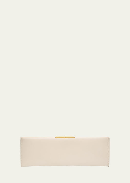 Soft Calfskin Slim Kiss Lock Frame Clutch With Detachable Chain Strap