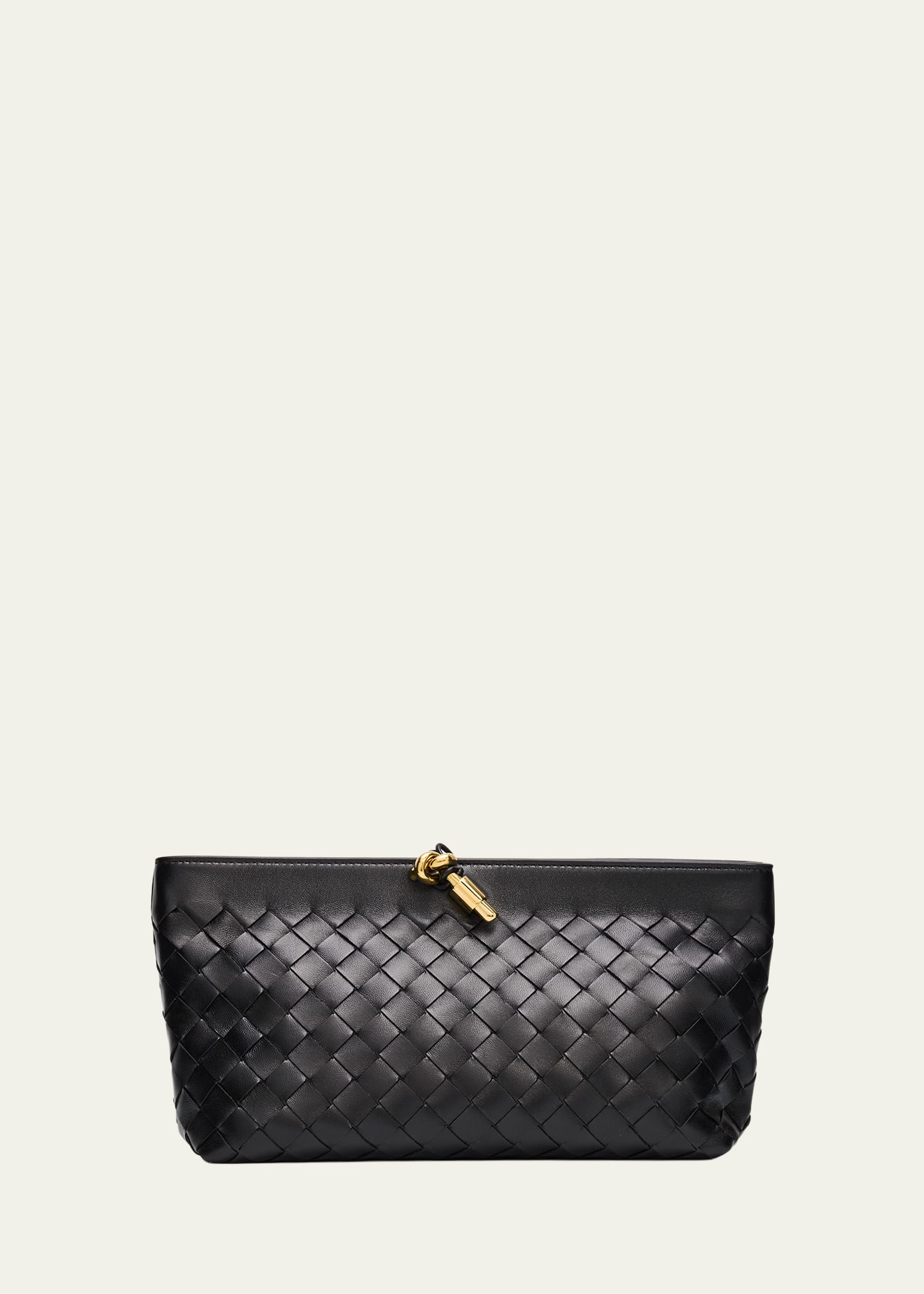 Intrecciato Woven Leather Knot Detail Zipper Evening Clutch Bag