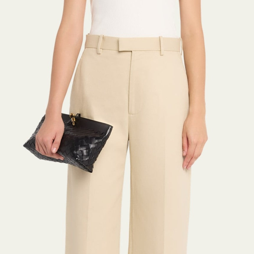 Intrecciato Woven Leather Knot Detail Zipper Evening Clutch Bag